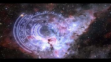 energía azul estrella mágica girando sobre fondo nebulosa video