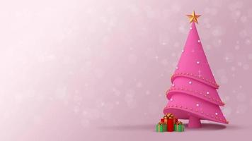 Pink Christmas Tree and Gift Boxes on A Light Pink Background video