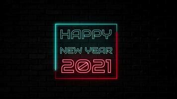 Texto de movimento de luz de néon feliz ano novo 2021 video