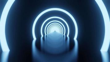 Sci-Fi-Dunkelraum mit kreisförmigen Neonlichtern