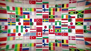 ícones de bandeira de países do mundo com loop de fundo lente fx video