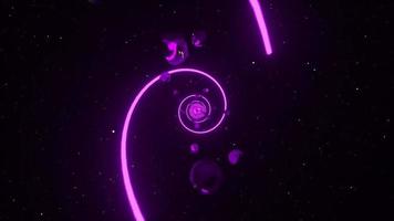 Purple Line Swirl Flying In Black Starry Background video