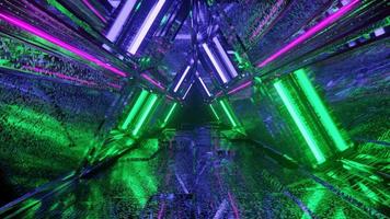 Neon triangle tunnel with cool reflective texture video