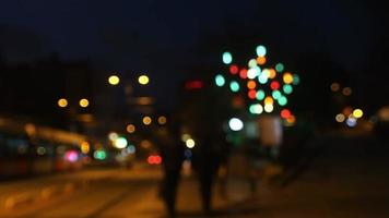 Defocused Traffic at Night with Bokeh Lights video