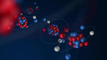 atom 3d-modell, protoner och neutroner i atomkärnan och kretsande elektroner, 4k video