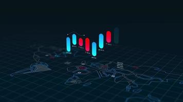 Información de gráficos y tablas sobre el fondo del mapa mundial, 4k video