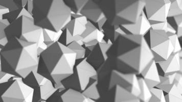 Explosion of platonic pentagons in gray color background, 4k video