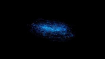 Blue circular particle moving in black space technology background