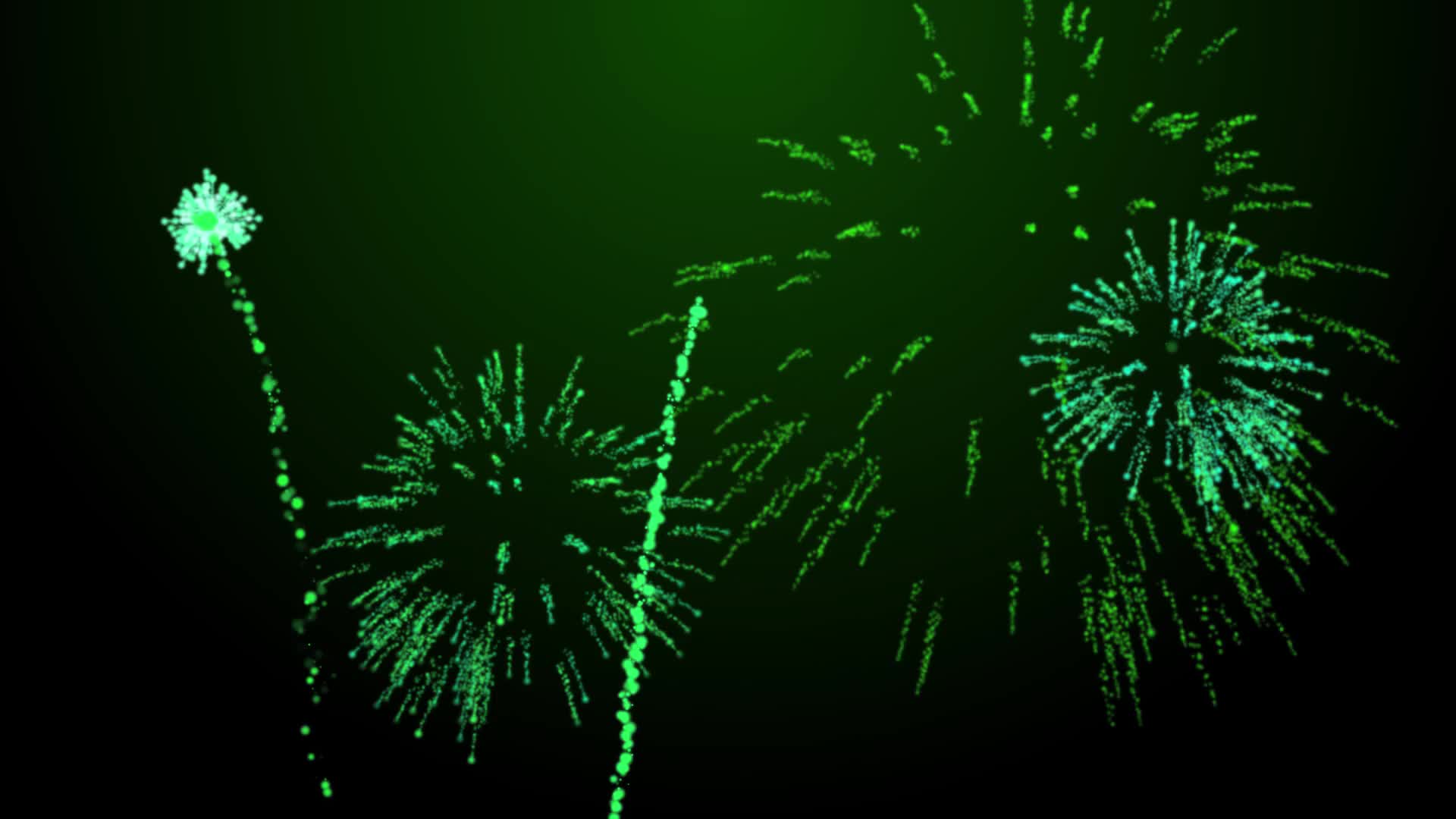 firework bursts over black background animation green tint 2021884