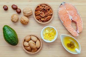 Selection of food sources containing omega 3 and unsaturated fats photo