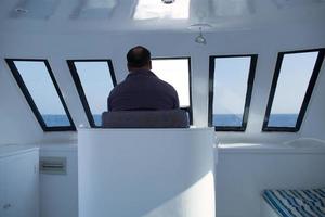 Man navigating a boat photo