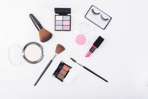 Top view of a collection of cosmetic beauty products photo
