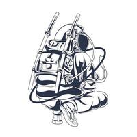astronaut squat inking illustration artwork vector