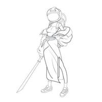 vector hand drawn illustration of astronaut girl sword