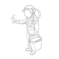 vector hand drawn illustration of astronaut shopping
