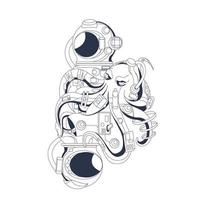 astronaut octopus inking illustration artwork vector