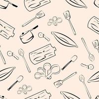 Patrón de herramientas de cocina sin costuras en vector dibujado a mano, diseño moderno