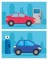 electric car in the charging station set vector