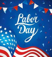 Happy labor day holiday celebration banner with USA flag vector