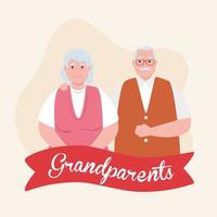 happy grandparents day with cute older couple and ribbon decoration vector