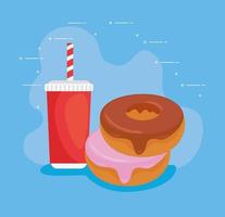 Donuts with and drink, fast food combo vector