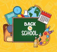 Back to school banner with chalkboard and education supplies vector