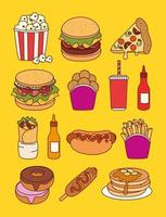 set of fast food, lunch or meal vector