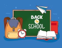 Back to school banner with chalkboard and education supplies vector