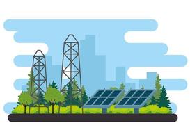 solar panels energy alternative scene vector