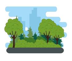 nature landscape with trees, bushes, and road street vector