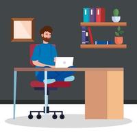 Man working from home on a desk vector