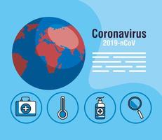 Coronavirus pandemic banner with planet and icons vector