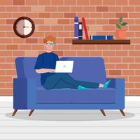 Man working with a laptop in the living room vector