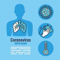 Coronavirus pandemic banner with body silhouette and icons vector