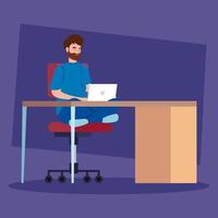 man on the computer, working on a desk vector