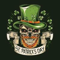 St. Patrick's Day skull wears a hat with clover leaf vector