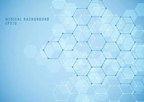 Abstract geometric hexagon structure medical science network pattern on blue background vector