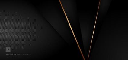 Abstract banner web template. Dark geometric triangles with metallic golden line on black background vector