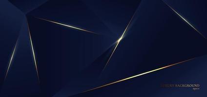 Abstract blue polygon triangle shapes. Pattern background with golden line and lighting effect, luxury style. vector