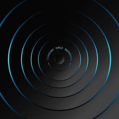 Abstract blue neon glowing circles on black background, technology futuristic concept.