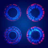 Set of HUD circles technology blue circles elements on dark blue grid background
