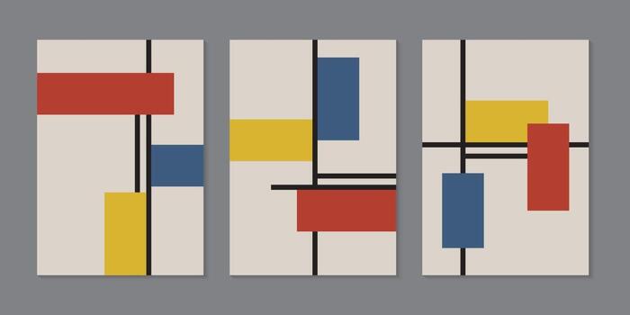 conjunto de fondo de plantilla de folleto. Rectángulos geométricos patrón de colores con líneas, estilo retro minimalista vector