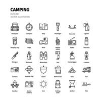 conjunto de iconos de camping. conjunto de iconos de contorno de camping. icono de sitio web, aplicación, impresión, diseño de carteles, etc. vector