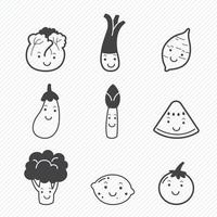 Iconos de frutas y verduras aislados sobre fondo blanco vector