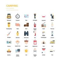 conjunto de iconos de camping. conjunto de iconos planos de camping. icono de sitio web, aplicación, impresión, diseño de carteles, etc. vector