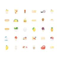 conjunto de iconos de comida. conjunto de iconos planos de alimentos. icono de sitio web, aplicación, impresión, diseño de carteles, etc. vector