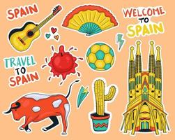 Colorful Hand drawn spain element stickers collection vector