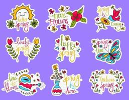 Colorful Hand drawn spring stickers collection vector