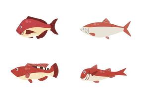 Set of river fish. Fish isolated on white background. Vector illustration.