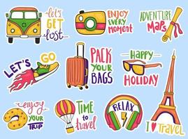 Colorful Hand drawn travel stickers collection vector